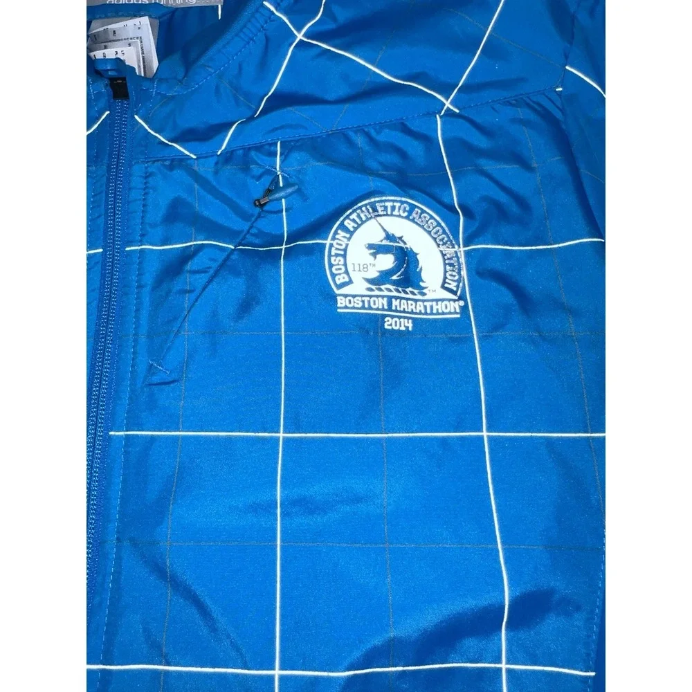 Adidas Running Boston Marathon 2014 Blue Reflective Zip Wind Jacket Men's M